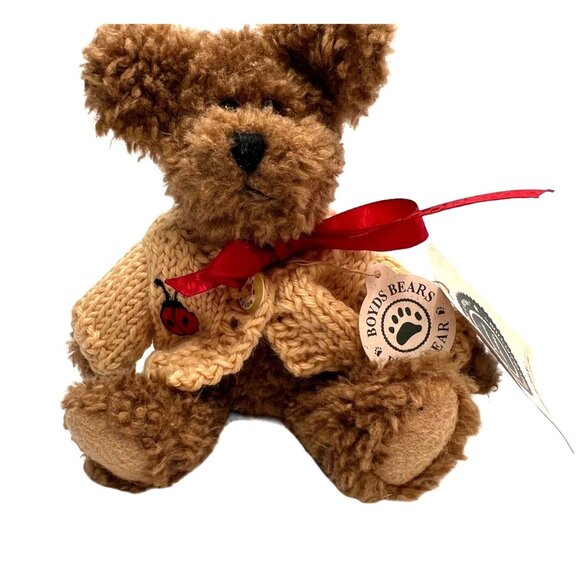 Boyds Bears Ltd. Handmade Teddy Bear With Knit Sweater & Ladybug Embroidery - Picture 2 of 8